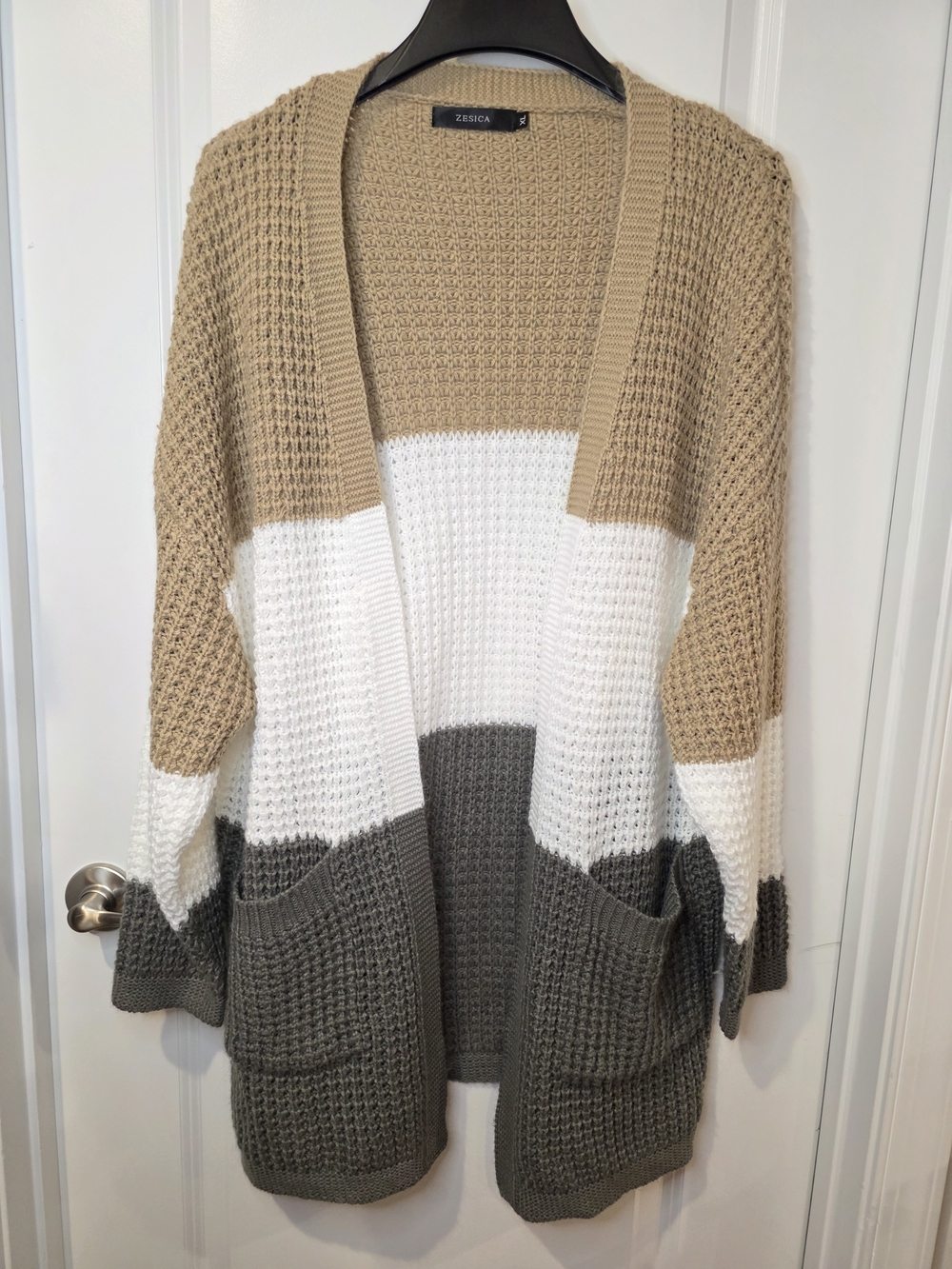 Colorblock Open-Front Cardigan Sweater